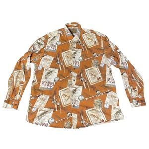 North River Mens XL Bass Fishing Print Button Up Shirt Outdoor